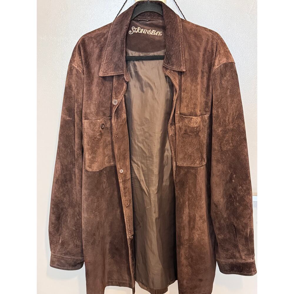 Vintage St. John's Bay Dark Brown Suede Leather Shirt Jacket - Men's Size Large